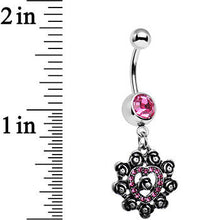 Load image into Gallery viewer, Pink Gem Rose Ring Flower Heart Dangle Belly Ring
