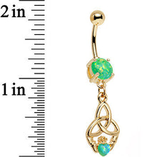 Load image into Gallery viewer, Green Faux Opal Gold Anodized Trinity Claddagh Dangle Belly Ring
