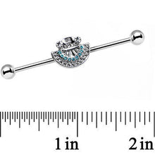 Load image into Gallery viewer, 14G Blue Zircon Gem Aztec Tribal Fan industrial Barbell 38mm
