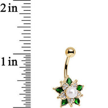 Load image into Gallery viewer, Clear Green Gem White Orb Gold Anodized Holiday Flower Belly Ring
