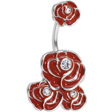 将图片加载到图库查看器，Clear Gem Red Rose Flower Double Mount Belly Ring
