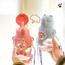 将图片加载到图库查看器，600ml Kids Water Bottles Summer Cute High Beauty Straw Cup for Girls School Baby Leak proof Cartoon Children Water Bottle Water Bottle Cute Water Bottles for Girls Water Bottle with Straw and Adjustable Strap Portable Leakproof Bottles
