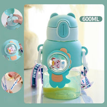 将图片加载到图库查看器，600ml Kids Water Bottles Summer Cute High Beauty Straw Cup for Girls School Baby Leak proof Cartoon Children Water Bottle Water Bottle Cute Water Bottles for Girls Water Bottle with Straw and Adjustable Strap Portable Leakproof Bottles

