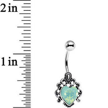 Load image into Gallery viewer, Light Green Faux Opal Heart Lovely Filigree Belly Ring
