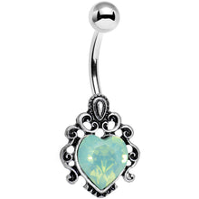 Load image into Gallery viewer, Light Green Faux Opal Heart Lovely Filigree Belly Ring
