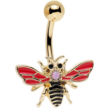 将图片加载到图库查看器，Pink Black Gem Gold PVD Black Red Buzzy Bee Belly Ring

