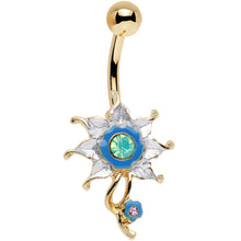 Load image into Gallery viewer, Green Faux Opal Gold PVD Multicolor Pretty Power Flower Belly Ring
