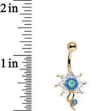 Load image into Gallery viewer, Green Faux Opal Gold PVD Multicolor Pretty Power Flower Belly Ring
