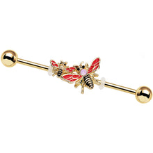 Load image into Gallery viewer, 14G Pink Faux Opal Gold PVD Bumblebee Industrial Barbell 38mm
