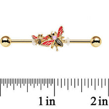 Load image into Gallery viewer, 14G Pink Faux Opal Gold PVD Bumblebee Industrial Barbell 38mm
