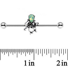 Load image into Gallery viewer, 14G Green Faux Opal Thoughtful Octopus Industrial Barbell 38mm
