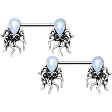 Load image into Gallery viewer, 14G 9/16 Light Blue Faux Opal Whimsical Octopus Nipple Ring Set
