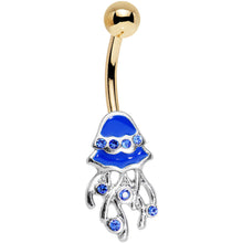 Load image into Gallery viewer, Royal Blue Gem Gold PVD Blue Jellyfish Belly Ring
