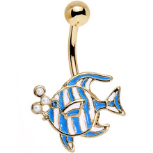 将图片加载到图库查看器，Blue Gem White Orb Gold PVD Fashionable Fishy Belly Ring
