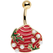 Load image into Gallery viewer, White Orb Gold PVD Red and Green Seashell Belly Ring
