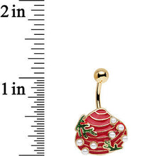 Load image into Gallery viewer, White Orb Gold PVD Red and Green Seashell Belly Ring
