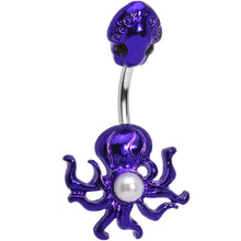将图片加载到图库查看器，White Orb Pretty Purple Octopus Double Mount Belly Ring
