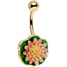 Load image into Gallery viewer, Gold PVD Orange and Green Abstract Flower Belly Ring
