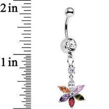 将图片加载到图库查看器，Clear Multicolor Gem Falling Flower Dangle Belly Ring
