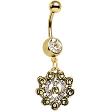 Load image into Gallery viewer, Clear Gem Rose Gold Anodized Rose Flower Frame Heart Dangle Belly Ring
