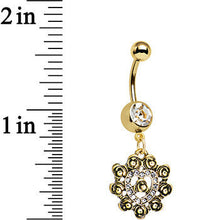 Load image into Gallery viewer, Clear Gem Rose Gold Anodized Rose Flower Frame Heart Dangle Belly Ring
