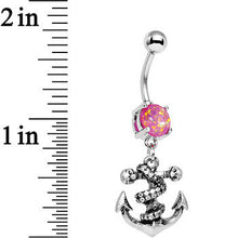 Load image into Gallery viewer, Pink Faux Opal Pirate Skull Nautical Anchor Dangle Belly Ring
