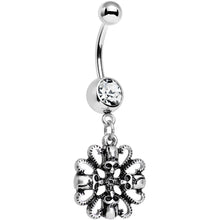 Load image into Gallery viewer, Clear Gem Quadruple Halloween Skull and Snake Dangle Belly Ring
