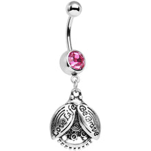 Load image into Gallery viewer, Pink Gem Love Life Be Brave Leaf Steampunk Gears Dangle Belly Ring
