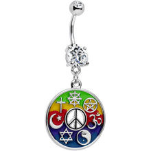 Load image into Gallery viewer, Clear Gem Peace Sign Universal Symbols of Peace Dangle Belly Ring
