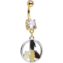 Load image into Gallery viewer, Clear Gem Gold PVD All Hands in For Peace Sign Dangle Belly Ring
