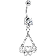 Load image into Gallery viewer, Clear Gem Peace Sign Heart Love Equality Infinity Dangle Belly Ring

