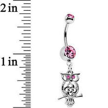 将图片加载到图库查看器，Pink Gem Celtic Knot Perched Owl Dangle Belly Ring
