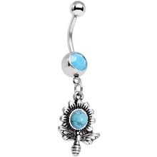 Load image into Gallery viewer, Faux Turquoise Buzzing Bee Favorite Flower Dangle Belly Ring
