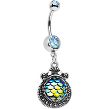Load image into Gallery viewer, Aqua Gem Iridescent Blue Green Mermaid Scales Dangle Belly Ring
