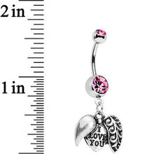 Load image into Gallery viewer, Pink Gem Paisley Love Locket Heart Dangle Belly Ring
