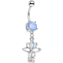 将图片加载到图库查看器，Light Blue Faux Opal Framework Love Lotus Flower Dangle Belly Ring
