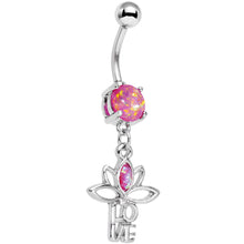 将图片加载到图库查看器，Pink Faux Opal Framework Love Lotus Flower Dangle Belly Ring
