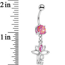 将图片加载到图库查看器，Pink Faux Opal Framework Love Lotus Flower Dangle Belly Ring

