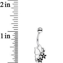 Load image into Gallery viewer, Black and White Stainless Steel Butterfly and Flower Belly Ring
