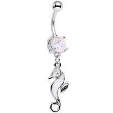 Load image into Gallery viewer, White Faux Opal See You Later Seahorse Dangle Belly Ring
