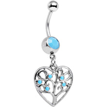 Load image into Gallery viewer, Faux Turquoise Tree of Life Heart Dangle Belly Ring
