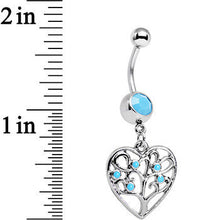 Load image into Gallery viewer, Faux Turquoise Tree of Life Heart Dangle Belly Ring
