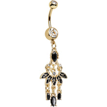 Load image into Gallery viewer, Clear Gem Gold Anodized Black Fan Chandelier Dangle Belly Ring
