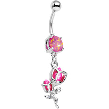 Load image into Gallery viewer, Pink Faux Opal Roses Ready to Flower Dangle Belly Ring
