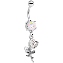 将图片加载到图库查看器，White Faux Opal Roses Ready to Flower Dangle Belly Ring
