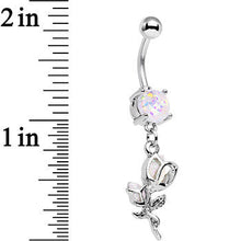 将图片加载到图库查看器，White Faux Opal Roses Ready to Flower Dangle Belly Ring

