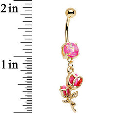 Load image into Gallery viewer, Pink Faux Opal Gold Plated Roses Ready to Flower Dangle Belly Ring
