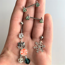 将图片加载到图库查看器，14G 9/16 Clear Red Gem Christmas Tree Barbell Nipple Ring Set
