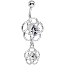 将图片加载到图库查看器，Clear Gem Framework Double Flower Dangle Belly Ring
