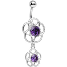 Load image into Gallery viewer, Purple Gem Framework Double Flower Dangle Belly Ring
